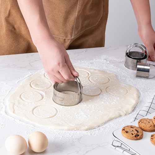Husfunov Biscuit Cutter Set, Round Cookie Cutters with Handle - size: 5pcs Round with handle