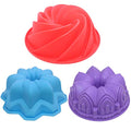 3 Pcs Silicone Cake Bread Baking Molds - Large Swirl, Castle, and Double Flower Shapes for Birthday Party DIY