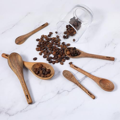 6Pcs Measuring Spoons and Scoops Set, Retro Measuring Scoops Includes 1/8 tsp, 1/4 tsp, 1/2 tsp, 1 tsp, 1/2 tbsp & 1 tbsp, Wooden Measuring Spoons for Dry Ingredients Coffee Powder