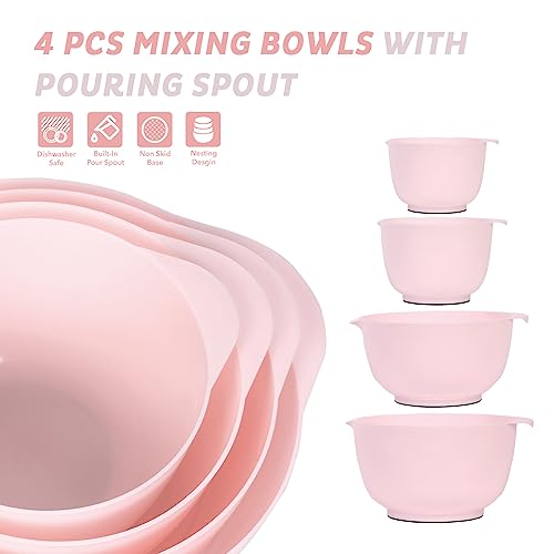 BoxedHome Mixing Bowls Set of 4, BPA Free Plastic,Microwave Safe, Pink - color: Pink