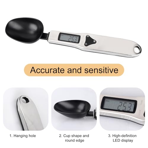 Electronic Food Measuring Spoon, Stainless Steel Digital Scoop Scale Small Baking Weight Cup with LCD Display 300g/0.1g High Precision Gram Kitchen Gadgets for Home Kitchen