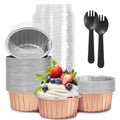 50Pcs Mini Aluminum Foil Cupcake,5oz Champagne Baking Cups with Lid - color: Champagne