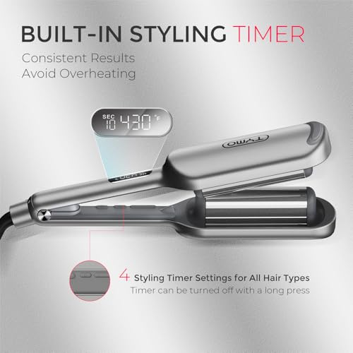 Curling Iron Hair Crimper Waver, TYMO ROVY Beach Waves Hair Curler - color: Grey, size: 1.25 Inch