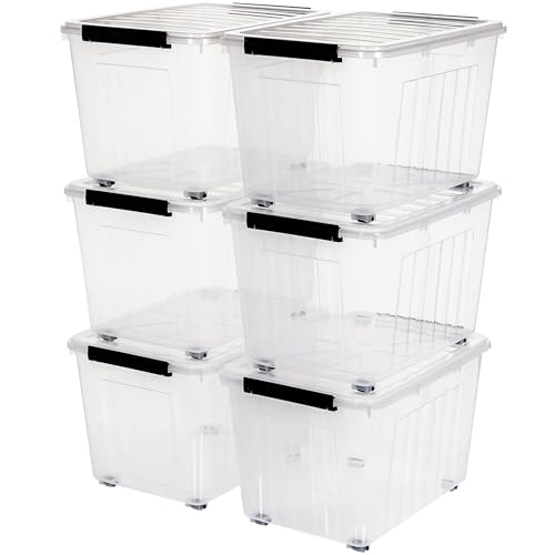 Citylife 82 Quart Large Clear Plastic Storage Bins with Lids 6-Pack - color: Clear White, size: 82 QT-6 Packs