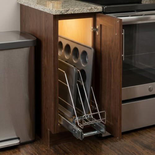 Household Essentials Glidez Multipurpose Chrome-Plated Steel Pull-Out/Slide-Out Storage Organizer for Cookware and Bakeware - Fits Standard Size Cabinet or Shelf, Chrome - size: 5" - Extended, style: Single Tier