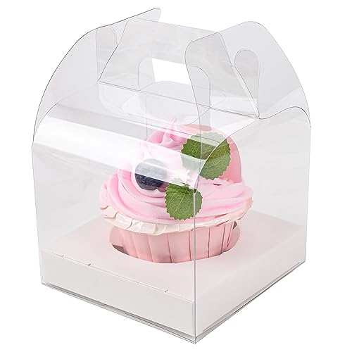 12 Pack Clear Plastic Individual Cupcake Containers with Handles