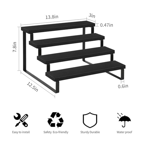 YINMIT Wooden Display Riser Stand, Tiered Perfume and Cologne Organizer Stand, 4 Tier Spice Rack Organizer, Rustic Display Shelf for Candles (4 Tier,2Pack,Black) - color: 4 Tier,2 Pack,Black