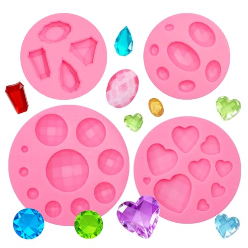 Gems Heart Fondant Molds Silicone, 4 Pakcs Sphere Round Cake Pop Mold for Cupcake Toppers Candy Clay Gem Tools for Birthday Wedding Party - color: 4Packs Gems Silicone Molds