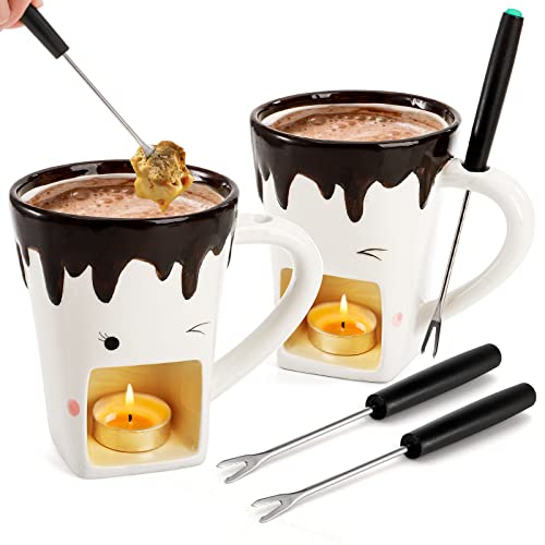 Dicunoy 2 Set Fondue Mug with Fork, Chocolate Melting Cup for Cheese Gift