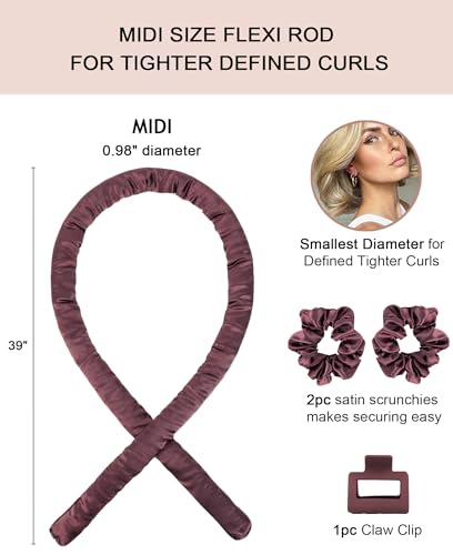 Midi Satin Heatless Curls Overnight Curling Rod Set - color: MIDI Mulberry