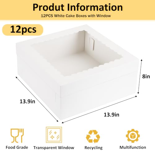 Moretoes 12pcs 14x14x6 Inch Cake Boxes for Tier Cakes for Wedding, Birthday - size: 14*14*6in