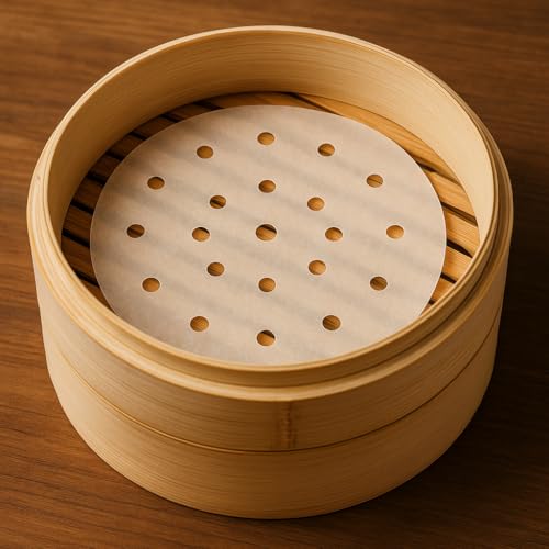 BYKITCHEN 8 Inch Steamer Liners,200pcs Perforated Round Air Fryer Paper - size: 8 inches