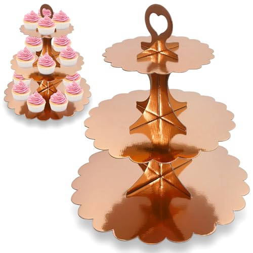 2 Pack 3 Tier Rose Gold Cupcake Stand for 24 Cupcakes, Cardboard Cake Tower for Parties and Celebrations - color: Rose Gold 2 Pack