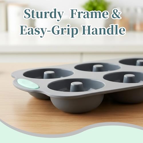 2-Pack Donut Pan Set with Easy-Grip Handles - Large 3" Non-Stick Molds for Baking Vegan, Gluten-Free Bagels & Desserts, Top Choice for Home Bakers (Green & Gray)(DP-01)
