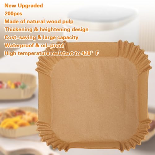 200Pcs Air Fryer Paper Liners, 6.3 Inch Square Disposable Air Fryer Liner, Non-stick Parchment Paper for Frying Baking Roasting Microwave Oven - size: 6.3"Square