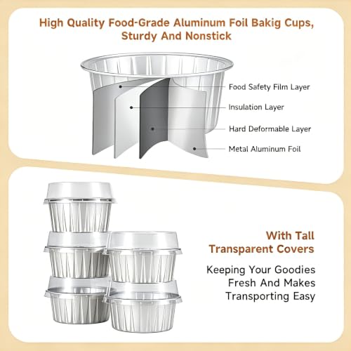 50pcs Mini Disposable Foil Ramekins with Lids 5oz, Silver - color: Silver