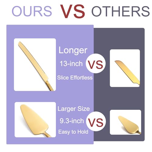 Gold Stainless Steel Cake Cutter Set, Exquisite Wave Design - color: Gold