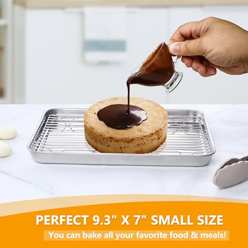 Homikit 9x7 Inches Mini Stainless Steel Baking Sheet with Wire Cooling Rack - size: 9x7x1