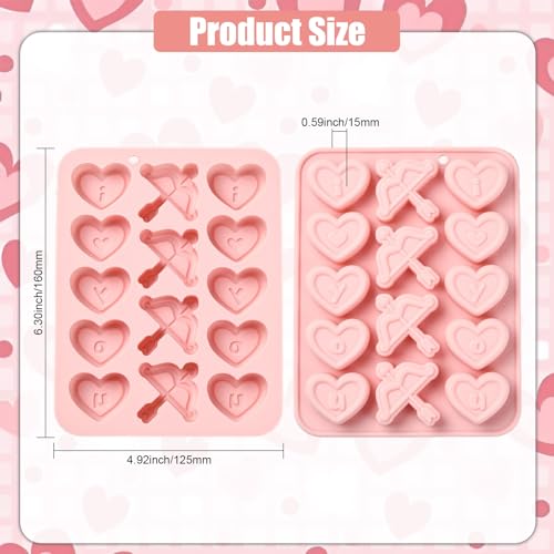 Airssory 2Pcs Heart-shaped Bow and Arrow Silicone Mold Heart Molds Pink 16x12.5x1.5cm Baking Candy Chocolate Fondant for Valentines Gift Party Decor - color: Bow and Arrow Molds