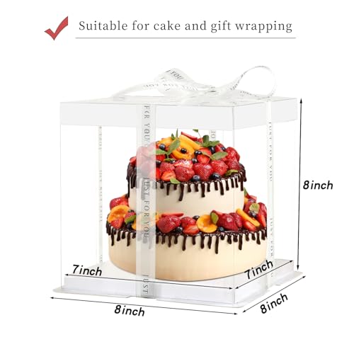 JCD 7" X 7" X 8" Ideal for 4" and 5" Inch two Layer Tiered Cakes Box,6 Pcs Transparent Cake Box with Ribbon for Pastries-Clear Boxes with Lid for Party and Display (White Lid, 7 * 7 * 8inch/6Pcs) - size: White Lid 7inch/6Pcs