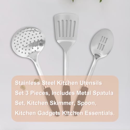 3-Piece Stainless Steel Utensil Set, Turner, Spoon, Skimmer, Silver - color: B-Silver Cooking Utensils