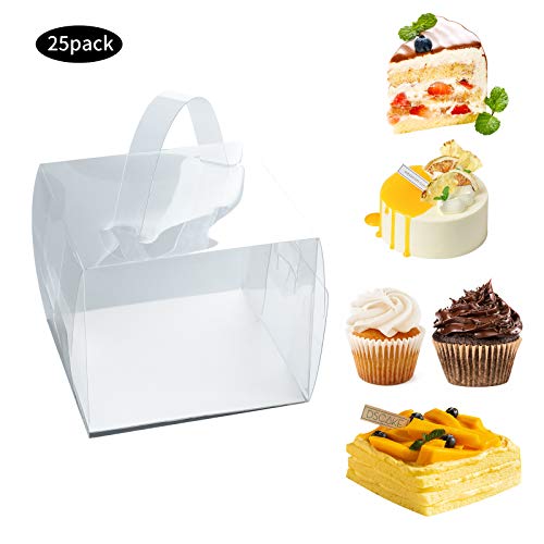 BURLIHOME 5x5x4 Bakery Boxes with Cake Boards,Clear Bakery Carrier,25 Pcs - size: 5x5x4 Inch