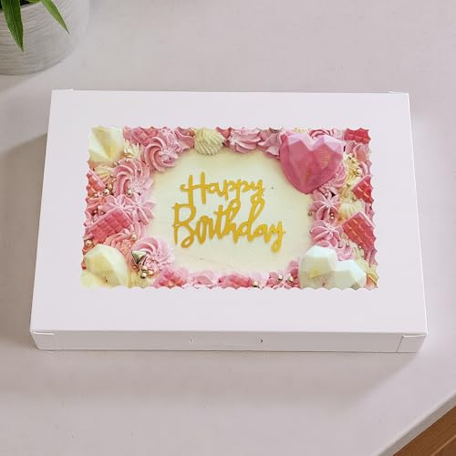 MUMULULU 4 PCS 19x14x5 Inch Cake Boxes with Cake Board White Sheet Rectangular Bakery Boxes with Window for Cookies Dessert Cupcakes Pastry Baking Pie Packaging - size: White 19×14×5