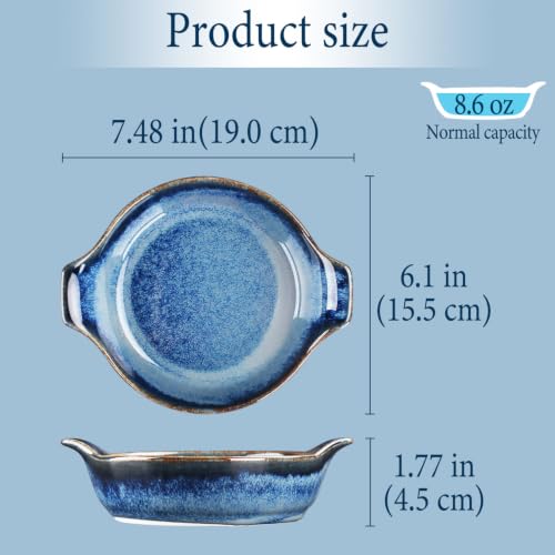 Ceramics Au Gratin baking Dishes Set of 4, Baking Tray Bake ware, 8.6 oz Ramekins, for Pie Pan, Appetizer, Tart, Dessert, Quiche, Oven Small dish, individual dishes, Round 7.5 Inch - color: Deep Round 7.5 Inch