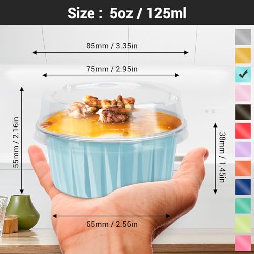 EUSOAR Mini Aluminum Pans with Lids, Pack of 30 Gold Bule Red 5oz Disposable Aluminum Foil Cupcake Liners Ramekins Baking Cups, Dessert Cups with Lids Aluminum Cheesecake Pan Creme Brulee Ramekins - color: 3 Colors Mixed B, size: 30pcs