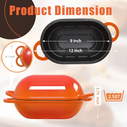2.5 QT Enameled Cast Iron Sourdough Bread Oven, Loaf Pan with Lid - color: Orange, size: 2.5 QT