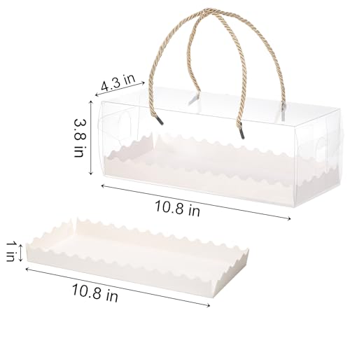 Okllen 20 Pack Clear Roll Cake Boxes with Portable Handles, 10.8" Lx4.3 Wx3.8 H Rectangle Bakery Cake Boxes, Pumpkin Swiss Roll Containers for Birthday Wedding