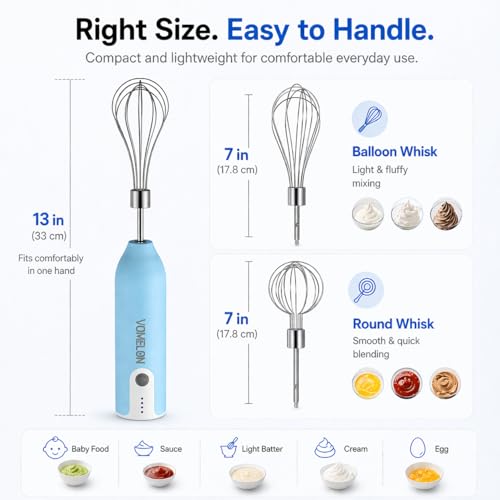 Egg Beater Whisk, Wireless Electric Multi-speed Control Rechargeable Batteries Balloon Whisk for Eggs, Milkshake Cream, Butter, Baby Food Fruits, Sauces and Soup for Kitchen,Camping,Party Gifts - color: Light Blue