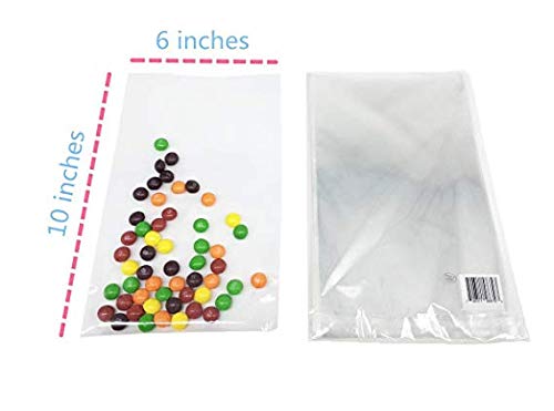 100 Pcs 10 in x 6 in Clear Flat Cello Cellophane Treat Bags Good for Bakery, Cookies, Candies,Dessert(by Brandon)1.4mil.Give Metallic Twist Ties! - size: 100 Count (Pack of 1)