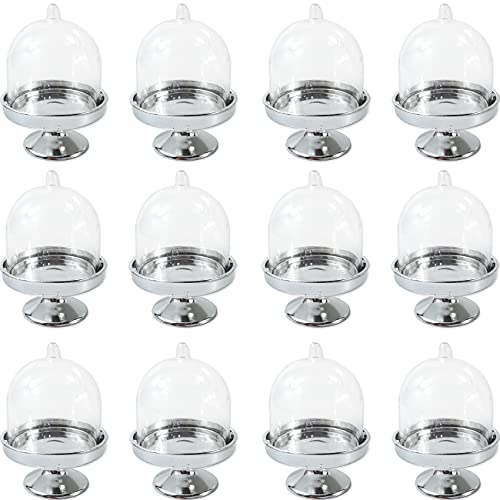 12PCS Mini Cupcake Stand, Tiny Cake Dome with Clear Plastic For Chocolate, Cheese, Coconut Macaroons, Rum Balls, Candies & More! (Silver) - color: Silver