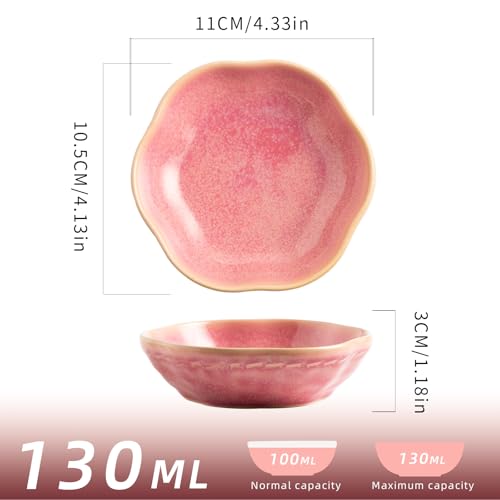 Reactive Glaze Dipping Bowls, Soy Sauce Dishes Set of 4 - color: Pink