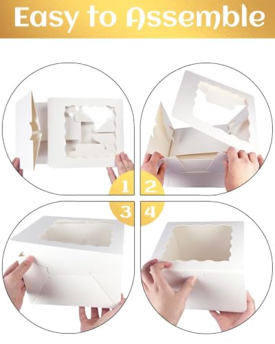 qiqee 10x10x5 Cake Box, 18 Sets White Cake Box with Window ＆ 18 Sets 10" White Cake Round Boards, 10inch Cake Containers, 10 Meters Gold Silk Ribbon - color: White, size: 18 Sets /10x10x5