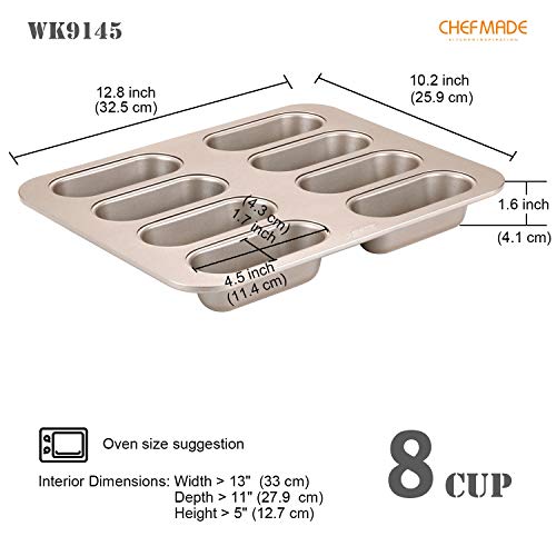 CHEFMADE Twinkie Cake Pan, 8-Cavity Non-Stick Mini Hotdog-Shaped Muffin Eclair Bakeware for Oven Baking (Champagne Gold) - size: Twinkie 8 Cups