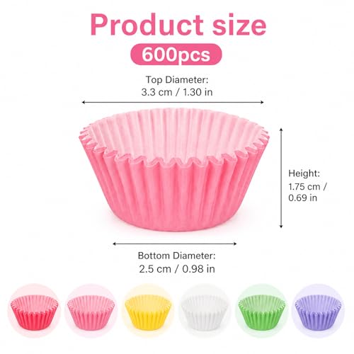 600 Count Mini Cupcake Muffin Liners, Colorful Small Cupcake Liners