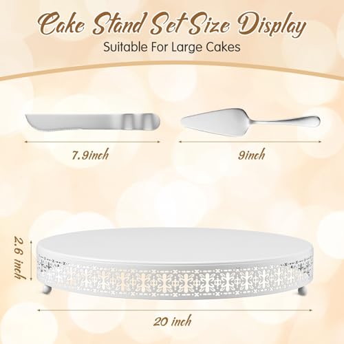 Wenqik White Metal Cake Stand 20 Inch with Cutting & Spatula - color: White, size: 20 Inch