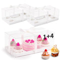 JCD 9 Pcs Clear Cupcake Boxes Combo,Cakes and Cupcakes Box 1+4 Bento Box Clear Bento Cakes Boxes Fit 4 Cupcake and 1 Mini Cake for Valentine Wedding Birthday(1+4/9Pcs) - size: Clear 1+4/9Pcs
