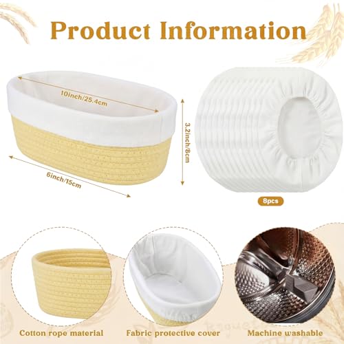 4 Pcs 10 Inch Bread Proofing Basket Set Cotton Rope Oval Banneton Basket Sourdough Bread with Liners Covers for Baking Supplies (Yellow) - color: Yellow, size: 10 Inch
