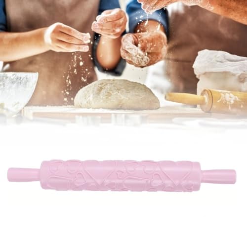 Embossed Fondant Rolling Pin,PP Plastic Pattern Roller with Dual Handles for Cookies,Pastry,Cake Decor,14.37 x 1.97 in(Big and Small Hearts) - size: Big and Small Hearts