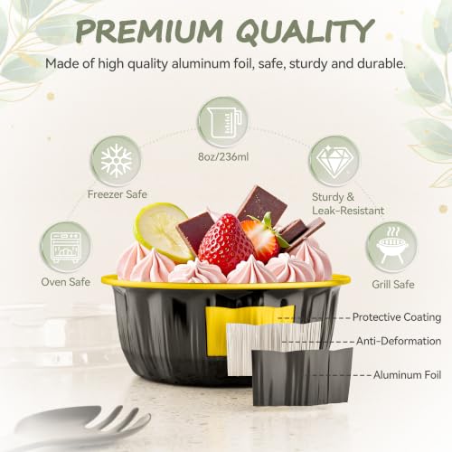 100 Pack 8 OZ Disposable Ramekins with Lids and Spoons Aluminum Foil Cups