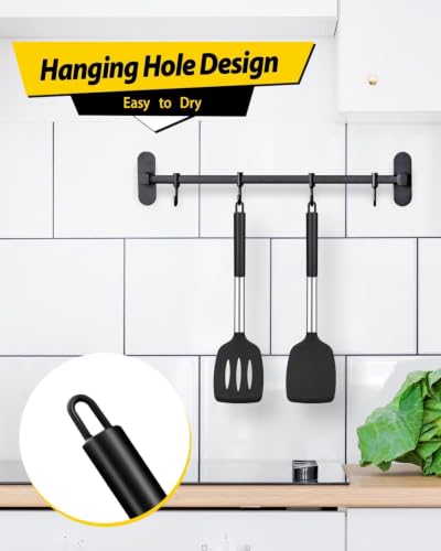 Pack of 2 Silicone Solid Turner, Non Stick Slotted Kitchen Spatulas, High Heat Resistant BPA Free Cooking Utensils, Ideal Cookware for Fish, Eggs, Pancakes(Black) - color: Black