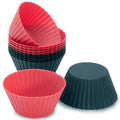 Freshware Cupcake Liners - Pack of 12 Silicone Muffin Cups, 2.8 Inch Baking Cups, Reusable & Non-stick for Party, Halloween, Christmas, Round - color: Red & Black Round [12-Pack]