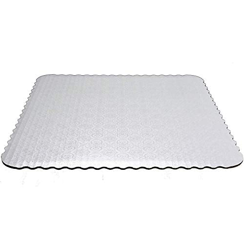 O'CREME White-Top Scalloped Square Cake Board 3/32 Inch Thick, 8 Inch x 8 Inch - Pack of 10 - size: 8" x 8"