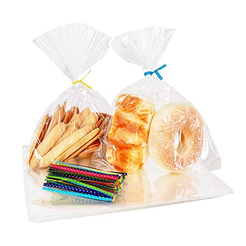 Newkita Clear Goodie Bags - 8x10 Cellophane Treat Bags With 4" Twist Ties, 100 Pack - size: 8x10 Inch