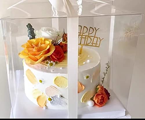 XININSUN 6Pcs Tall Cake Boxes Clear cake Box with Ribbon, 12x12x 10inch,Ideal for Large 10" and 12" Inch Tall Layer Tiered Cakes and Clear Gift Boxes for Wedding Party and Gift Display - White - color: white-12x12x10inch-6Pcs