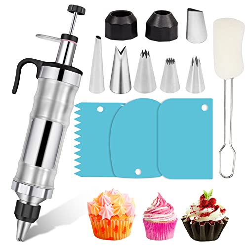 Dessert Decorating Syringe Set, Stainless Steel Frosting Piping Kit - color: Black
