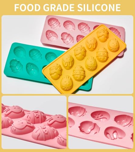 Easter Egg Jello Molds, 3 Pack Easter Egg Chocolate Molds with Bunny Shape Silicone Treat Mold for Chocolate Candy Jello Wax Muffin Cupcake Cake Decor Egg Gummy - size: Small